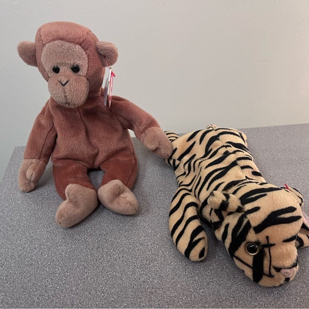 Ty Brown Monkey and Striped Tiger Plush Set